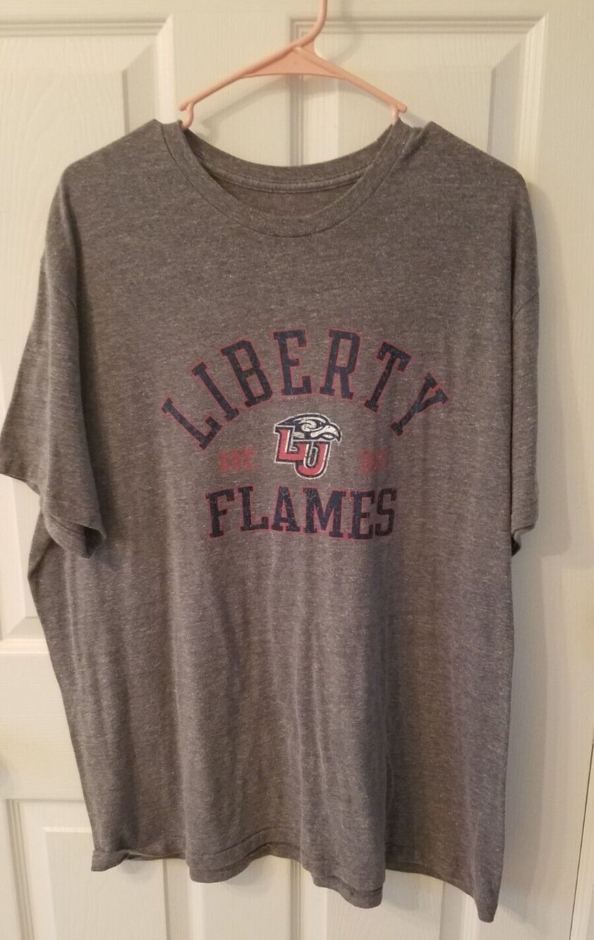 Liberty University Flames Distressed Logo Dark Gray TShirt Adult Size XL